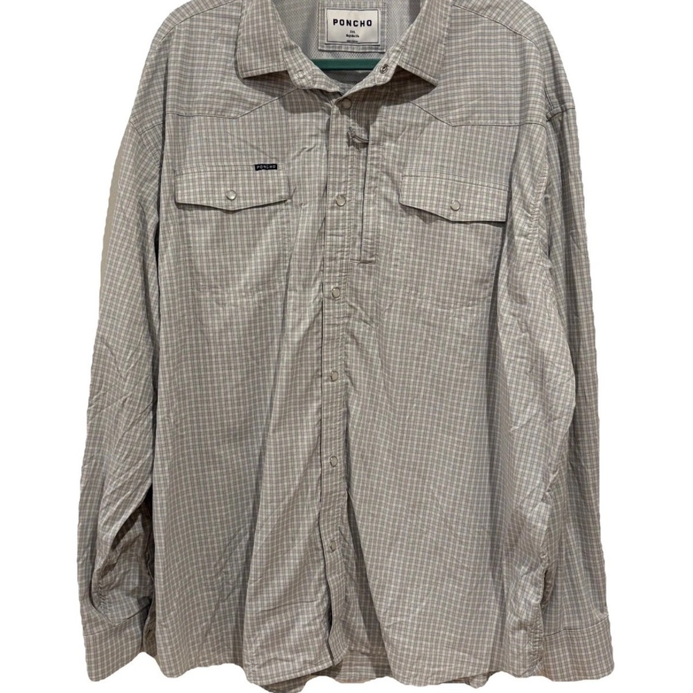 Poncho Mens XXL Regular Fit plaid Western Pearl Snap Shirt Up Long Sleeve - Picture 2 of 7